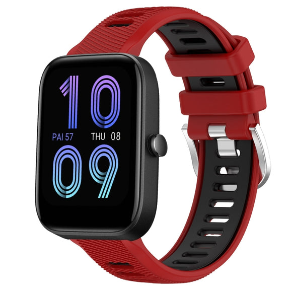 For Amazfit Pop 20mm Cross Texture Two Color Silicone Steel Buckle Watch Band(Red+Black)