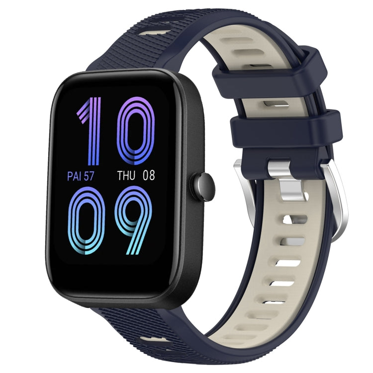 For Amazfit Pop 20mm Cross Texture Two Color Silicone Steel Buckle Watch Band(Midnight Blue + Starlight)