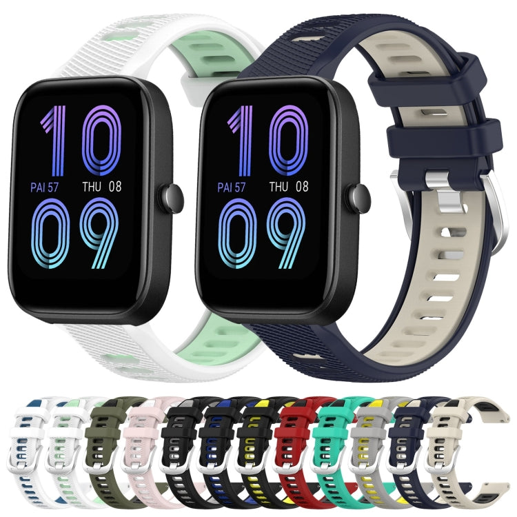 For Amazfit Pop 20mm Cross Texture Two Color Silicone Steel Buckle Watch Band(Black+Grey)