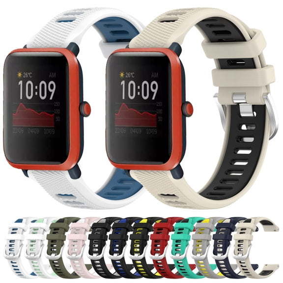 For Amazfit Bip3 20mm Cross Texture Two Color Silicone Steel Buckle Watch Band(Starlight+Black)