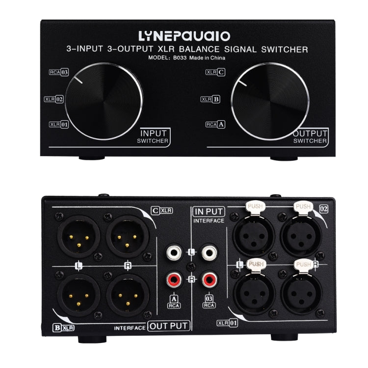 B033 3 Input To 3 Output Fully Balanced XLR Signal Passive Stereo Selector Switch Switcher