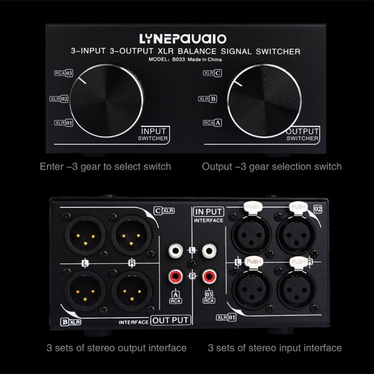 B033 3 Input To 3 Output Fully Balanced XLR Signal Passive Stereo Selector Switch Switcher