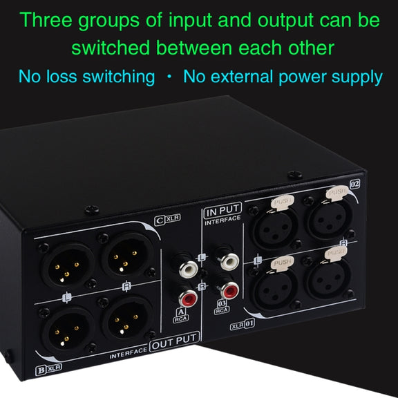 B033 3 Input To 3 Output Fully Balanced XLR Signal Passive Stereo Selector Switch Switcher