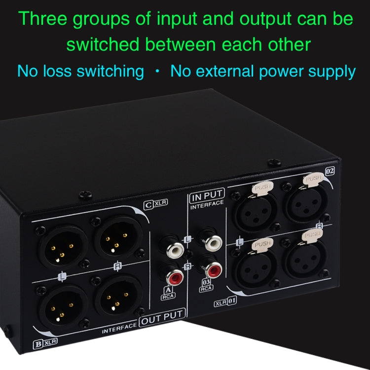 B033 3 Input To 3 Output Fully Balanced XLR Signal Passive Stereo Selector Switch Switcher