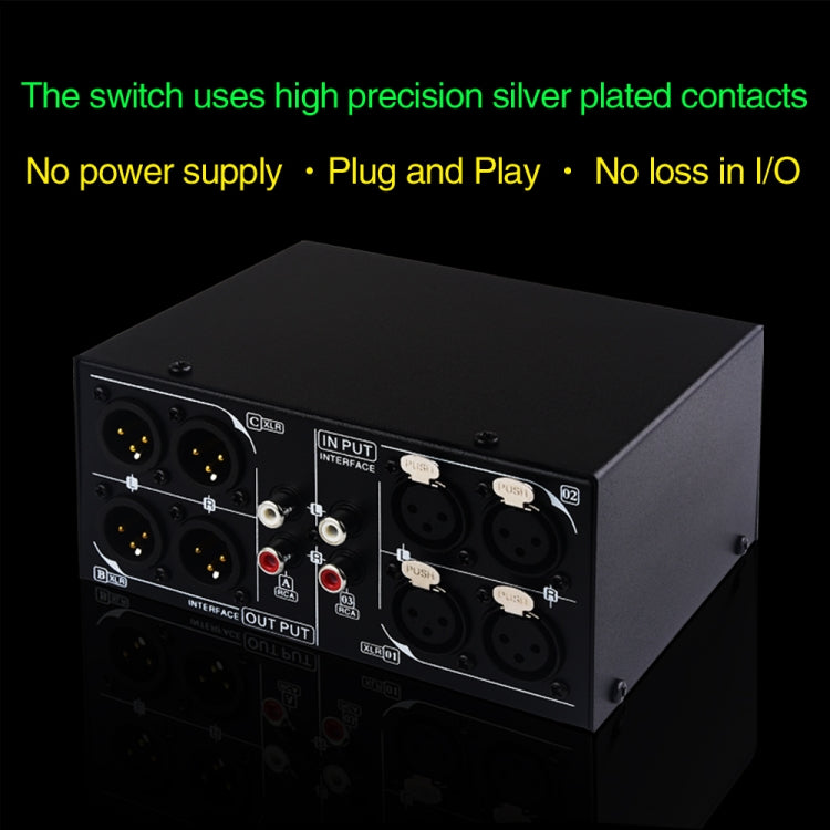 B033 3 Input To 3 Output Fully Balanced XLR Signal Passive Stereo Selector Switch Switcher