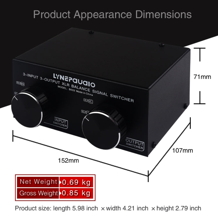 B033 3 Input To 3 Output Fully Balanced XLR Signal Passive Stereo Selector Switch Switcher