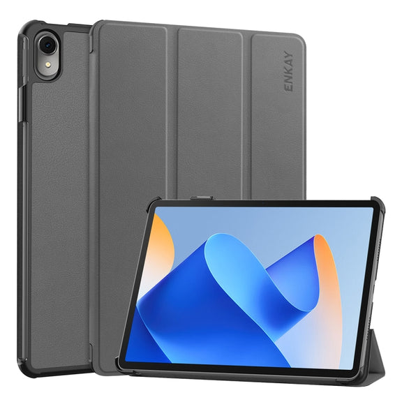 For Huawei MatePad 11 2023 ENKAY Tri-fold Custer Texture Leather Stand Smart Case(Grey)