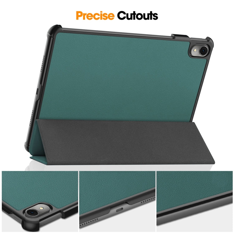 For Huawei MatePad 11 2023 ENKAY Tri-fold Custer Texture Leather Stand Smart Case(Dark Green)