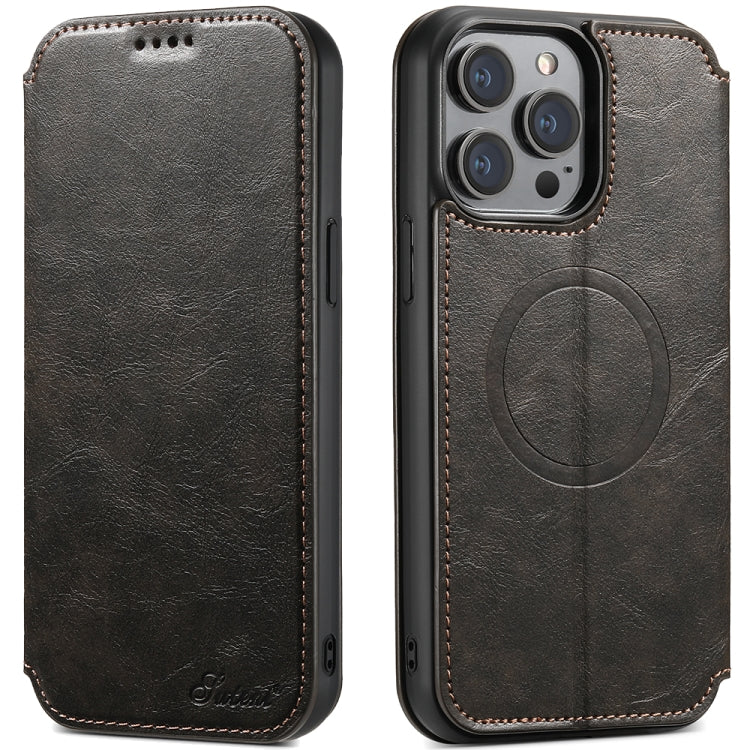 For iPhone 12 / 12 Pro Suteni J05 Leather Magnetic Magsafe Phone Case(Black)