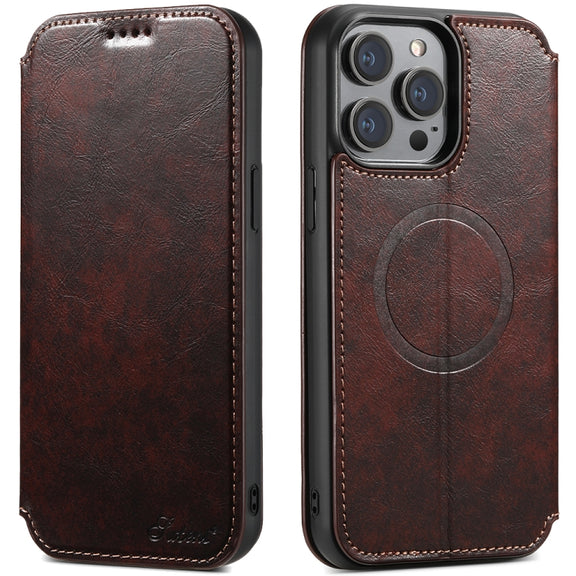 For iPhone 13 Pro Suteni J05 Leather Magnetic Magsafe Phone Case(Brown)