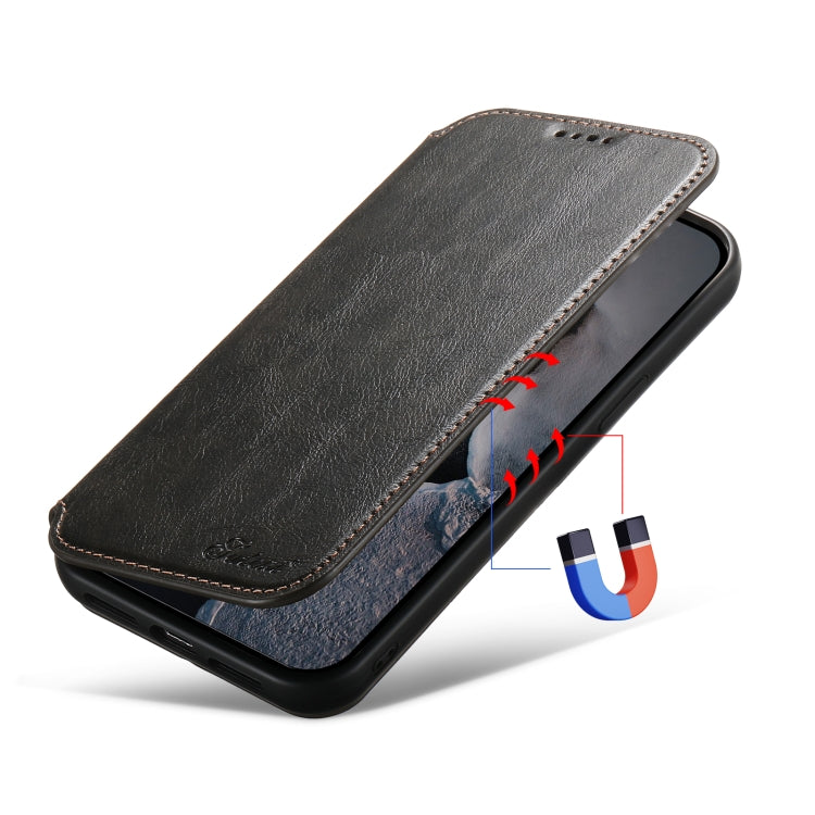 For iPhone 14 Pro Max Suteni J05 Leather Magnetic Magsafe Phone Case(Black)