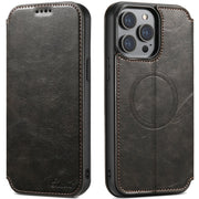 For iPhone 14 Pro Max Suteni J05 Leather Magnetic Magsafe Phone Case(Black)