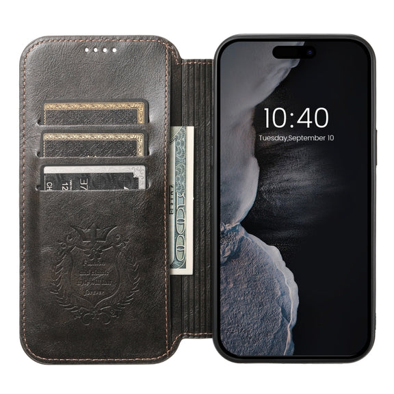 For iPhone 14 Pro Max Suteni J05 Leather Magnetic Magsafe Phone Case(Black)