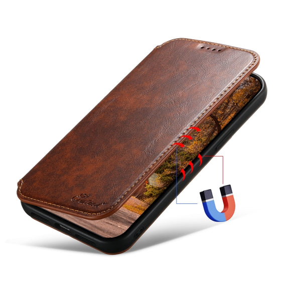 For iPhone 14 Pro Max Suteni J05 Leather Magnetic Magsafe Phone Case(Khaki)