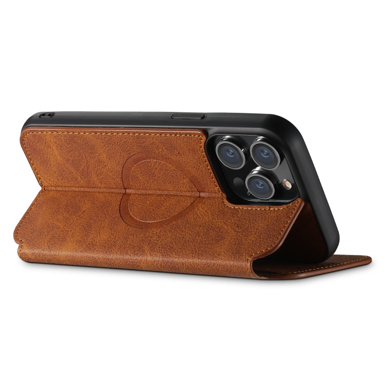 For iPhone 12 Pro Max Suteni J06 Retro Matte Litchi Texture Leather Magnetic Magsafe Phone Case(Khaki)