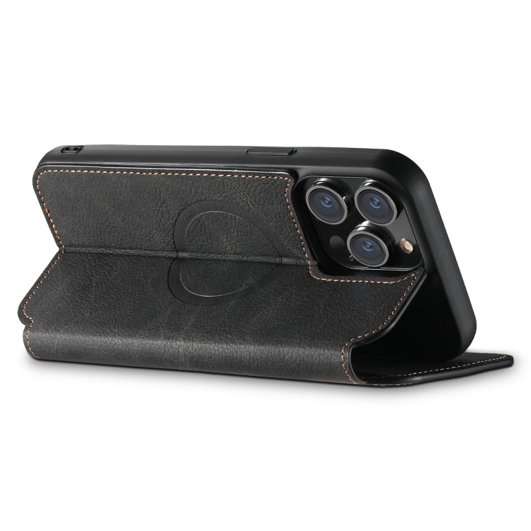 For iPhone 14 Suteni J06 Retro Matte Litchi Texture Leather Magnetic Magsafe Phone Case(Black)