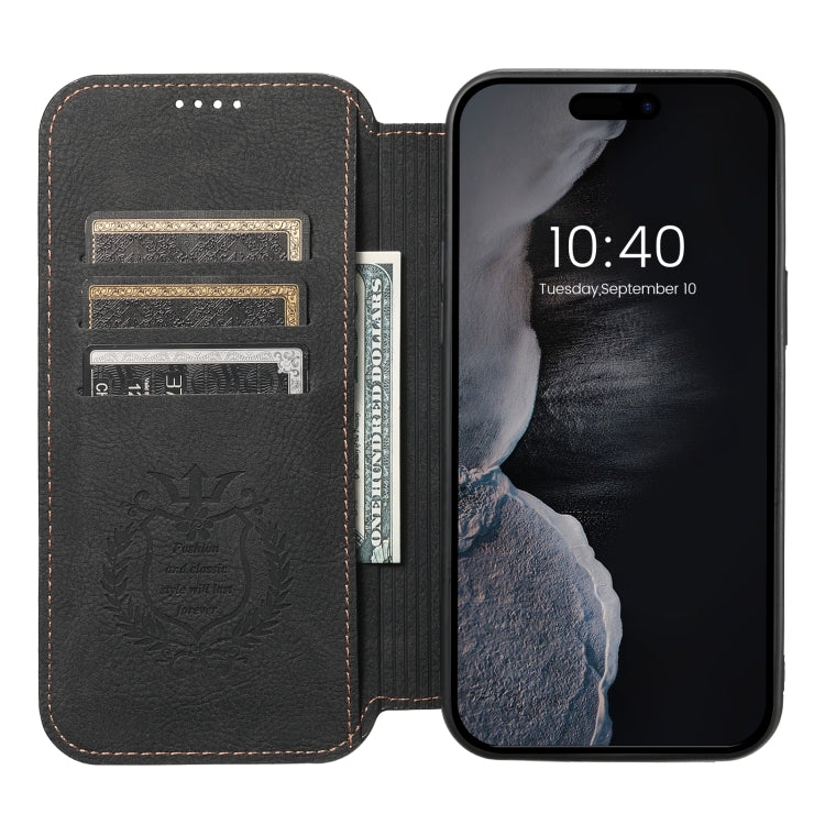 For iPhone 14 Suteni J06 Retro Matte Litchi Texture Leather Magnetic Magsafe Phone Case(Black)