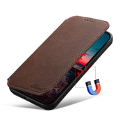 For iPhone 14 Plus Suteni J06 Retro Matte Litchi Texture Leather Magnetic Magsafe Phone Case(Brown)