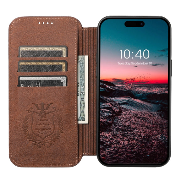 For iPhone 14 Plus Suteni J06 Retro Matte Litchi Texture Leather Magnetic Magsafe Phone Case(Brown)