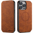 For iPhone 14 Plus Suteni J06 Retro Matte Litchi Texture Leather Magnetic Magsafe Phone Case(Khaki) - free shipping - PMC TechLife - Order now!