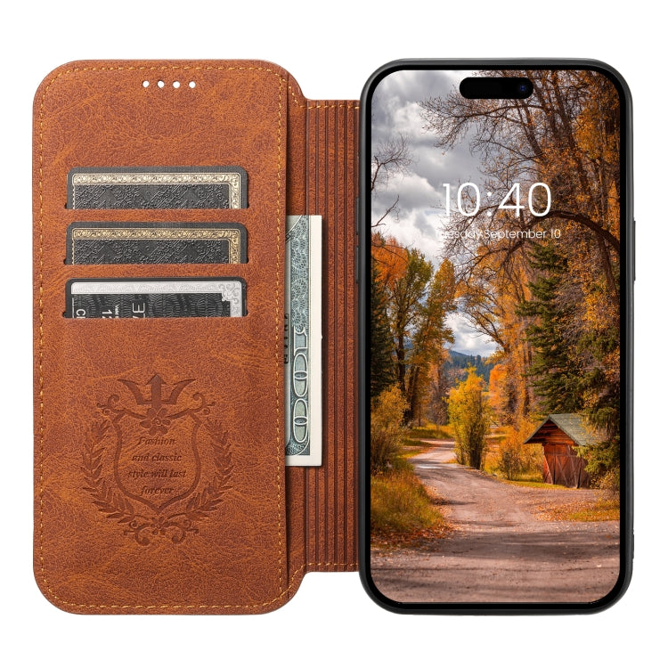 For iPhone 14 Plus Suteni J06 Retro Matte Litchi Texture Leather Magnetic Magsafe Phone Case(Khaki)