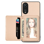 For OPPO A78 Carbon Fiber Magnetic Card Bag Phone Case(Khaki)