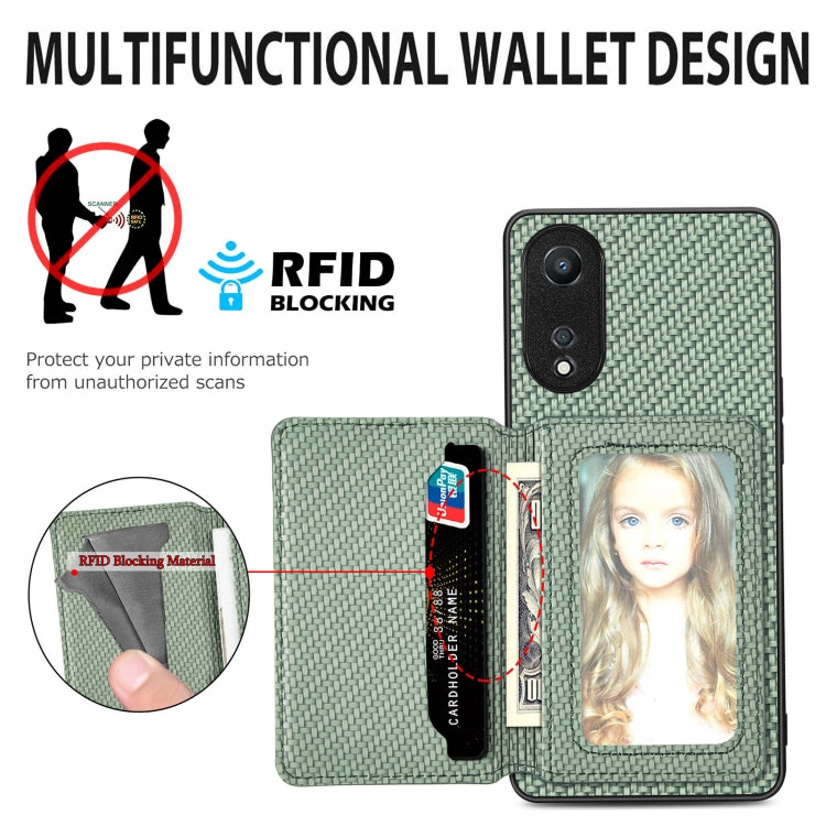 For OPPO A78 Carbon Fiber Magnetic Card Bag Phone Case(Khaki)