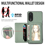 For OPPO A78 Carbon Fiber Magnetic Card Bag Phone Case(Khaki)