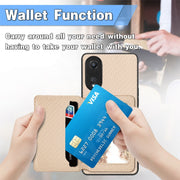 For OPPO A78 Carbon Fiber Magnetic Card Bag Phone Case(Khaki)