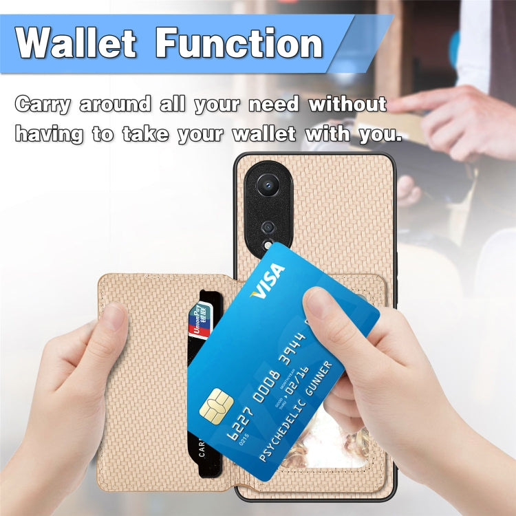 For OPPO A78 Carbon Fiber Magnetic Card Bag Phone Case(Khaki)
