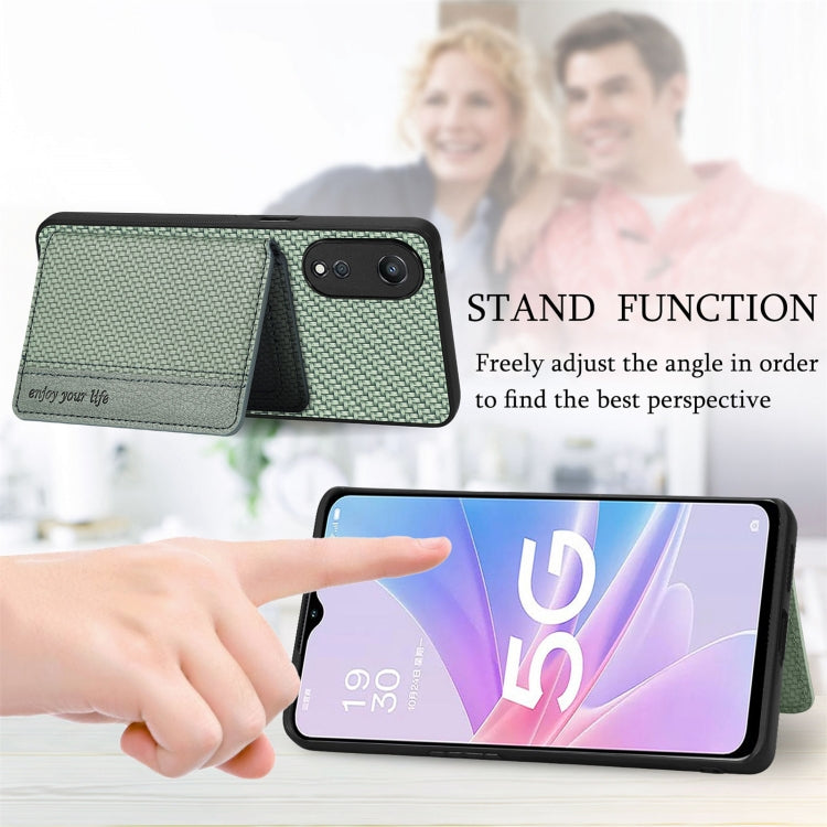 For OPPO A78 Carbon Fiber Magnetic Card Bag Phone Case(Khaki)