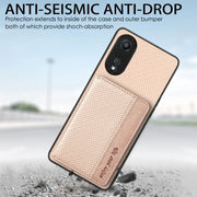 For OPPO A78 Carbon Fiber Magnetic Card Bag Phone Case(Khaki)