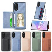 For OPPO A78 Carbon Fiber Magnetic Card Bag Phone Case(Khaki)