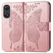 For OPPO Reno8 T 4G Butterfly Love Flower Embossed Leather Phone Case(Rose Gold)