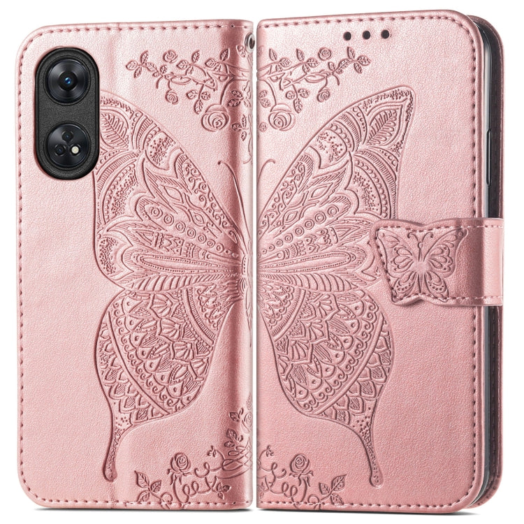 For OPPO Reno8 T 4G Butterfly Love Flower Embossed Leather Phone Case(Rose Gold)