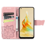 For OPPO Reno8 T 4G Butterfly Love Flower Embossed Leather Phone Case(Rose Gold)