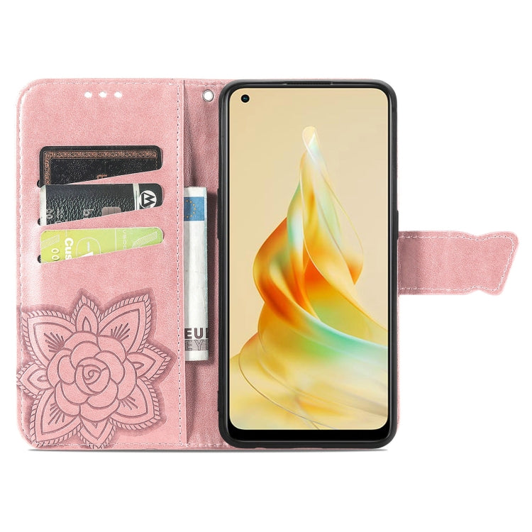 For OPPO Reno8 T 4G Butterfly Love Flower Embossed Leather Phone Case(Rose Gold)