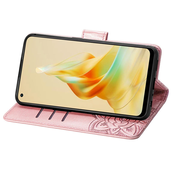 For OPPO Reno8 T 4G Butterfly Love Flower Embossed Leather Phone Case(Rose Gold)