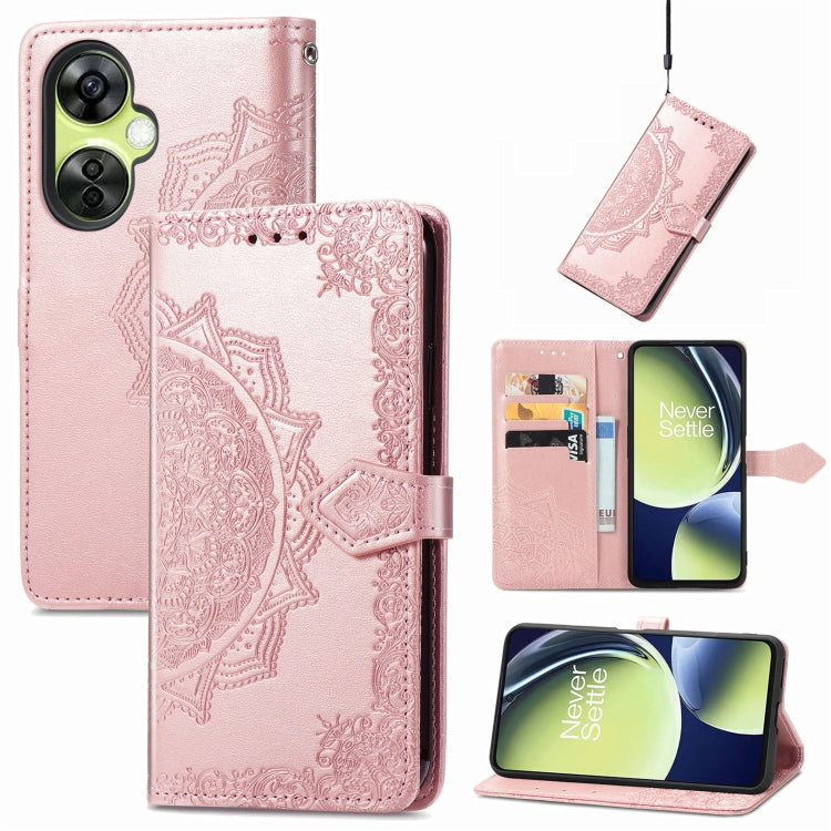For OnePlus Nord CE 3 Lite Mandala Flower Embossed Leather Phone Case(Rose Gold)