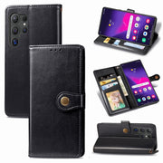 For Samsung Galaxy S25 Ultra 5G Retro Solid Color Buckle Leather Phone Case(Black)