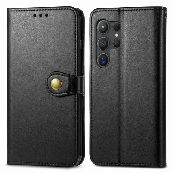 For Samsung Galaxy S25 Ultra 5G Retro Solid Color Buckle Leather Phone Case(Black)