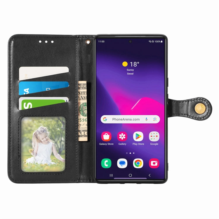 For Samsung Galaxy S25 Ultra 5G Retro Solid Color Buckle Leather Phone Case(Black)