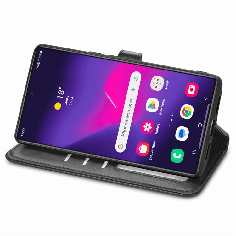 For Samsung Galaxy S25 Ultra 5G Retro Solid Color Buckle Leather Phone Case(Black)