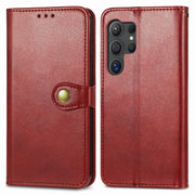 For Samsung Galaxy S25 Ultra 5G Retro Solid Color Buckle Leather Phone Case(Red)
