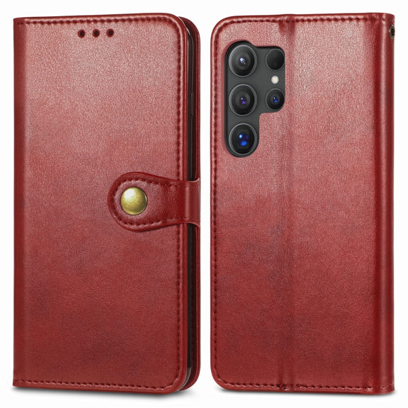 For Samsung Galaxy S25 Ultra 5G Retro Solid Color Buckle Leather Phone Case(Red)