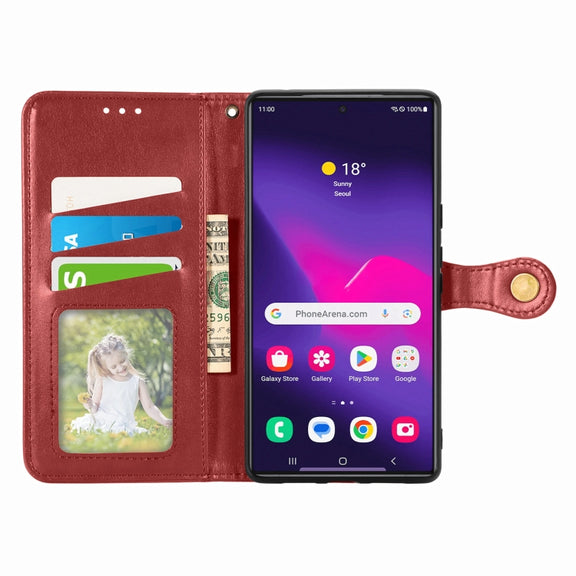 For Samsung Galaxy S25 Ultra 5G Retro Solid Color Buckle Leather Phone Case(Red)
