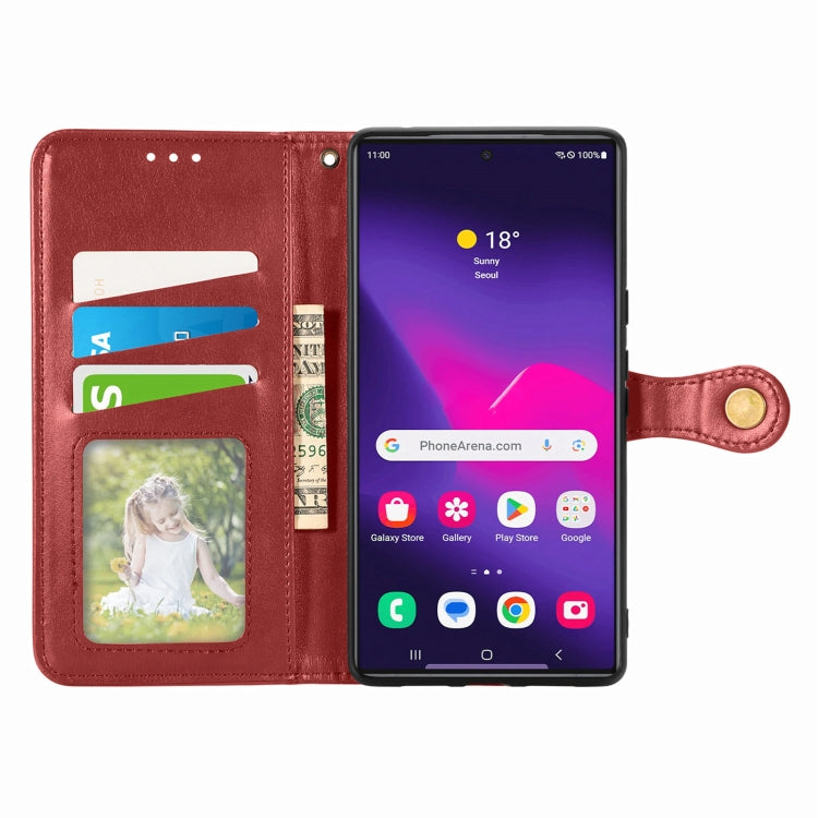 For Samsung Galaxy S25 Ultra 5G Retro Solid Color Buckle Leather Phone Case(Red)