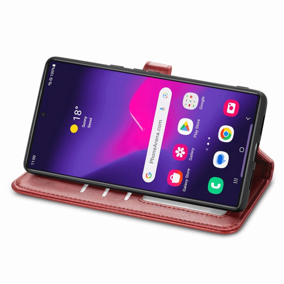 For Samsung Galaxy S25 Ultra 5G Retro Solid Color Buckle Leather Phone Case(Red)
