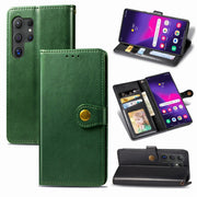 For Samsung Galaxy S25+ 5G Retro Solid Color Buckle Leather Phone Case(Green)