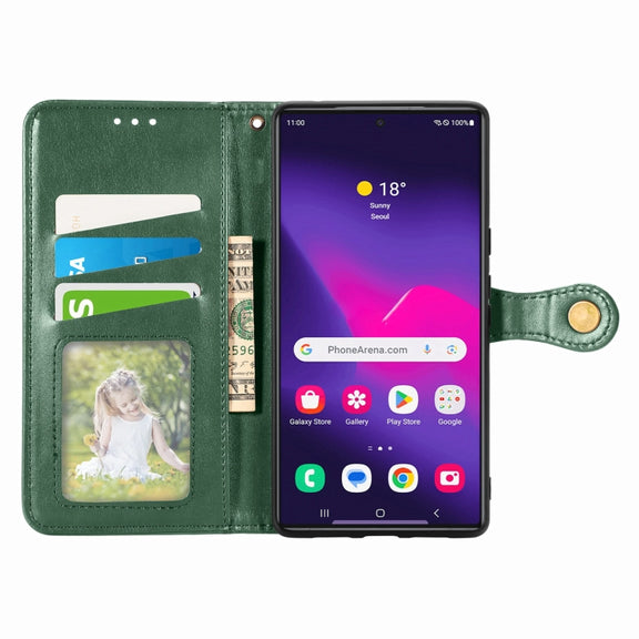 For Samsung Galaxy S25+ 5G Retro Solid Color Buckle Leather Phone Case(Green)